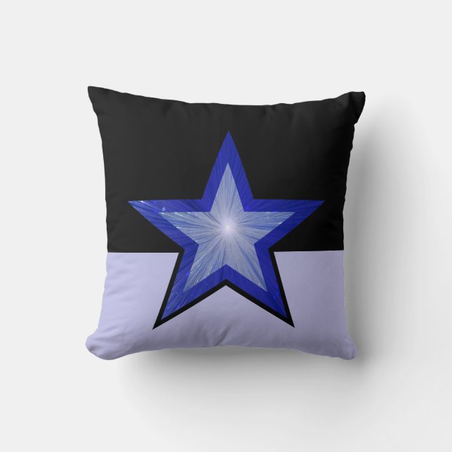 Dark Blue Star throw pillow square pale blue black (Front)