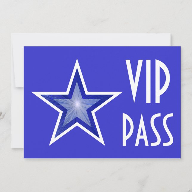 Dark Blue Star 'VIP PASS' blue horizontal Invitation (Front)
