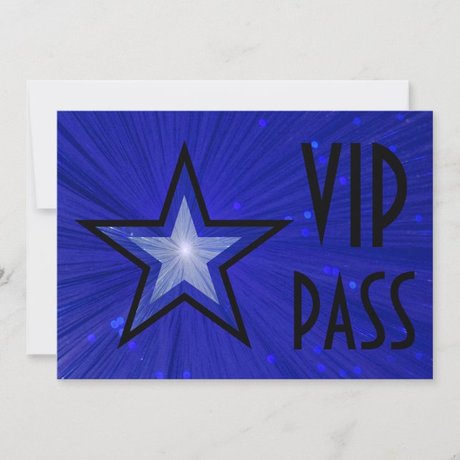 Dark Blue Star 'VIP PASS' horizontal black back Invitation (Front)