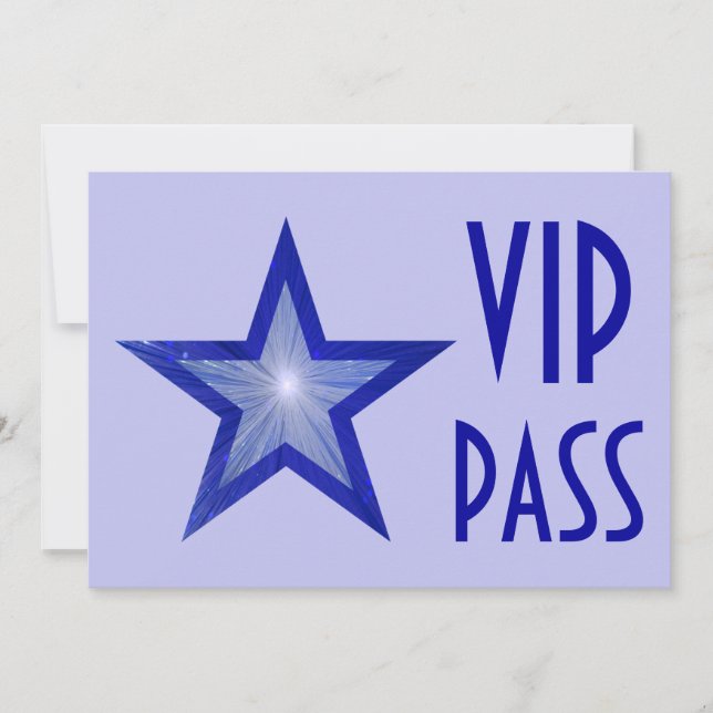 Dark Blue Star 'VIP PASS' pale blue horizontal Invitation (Front)