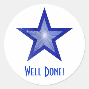 Dark Blue Star 'Well Done!' round sticker white