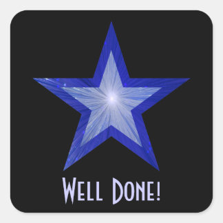 Dark Blue Star 'Well Done!' square sticker black