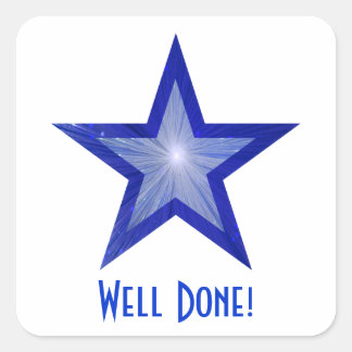 Dark Blue Star 'Well Done!' square white Sticker