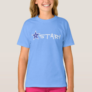 Dark Blue Star White STAR! girl's t-shirt blue