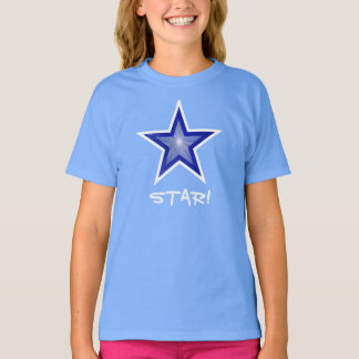 Dark Blue Star White 'STAR!' girl's t-shirt blue