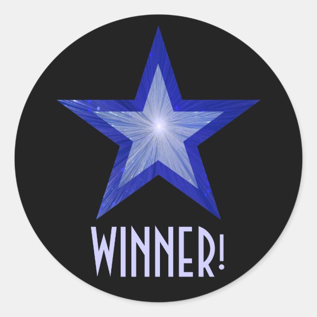 Dark Blue Star 'WINNER!' round sticker black (Front)