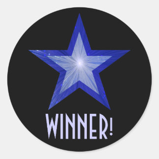 Dark Blue Star 'WINNER!' round sticker black