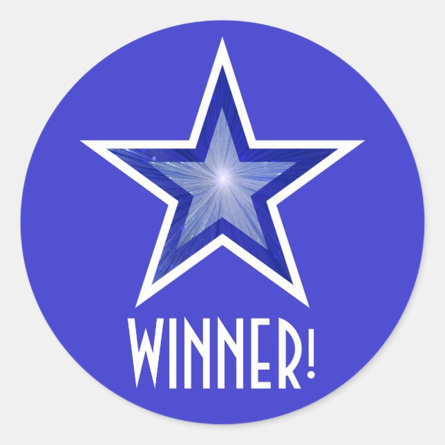 Dark Blue Star 'WINNER!' round sticker blue (Front)