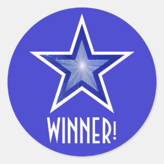 Dark Blue Star 'WINNER!' round sticker blue