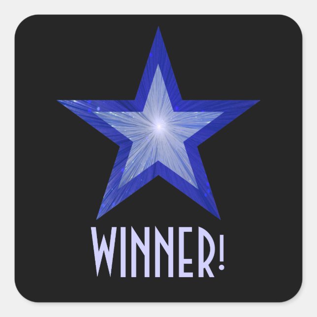 Dark Blue Star 'WINNER!' square sticker black (Front)