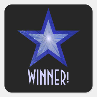 Dark Blue Star 'WINNER!' square sticker black