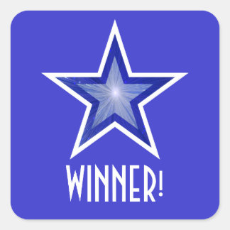 Dark Blue Star 'WINNER!' square sticker blue