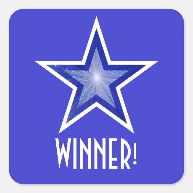 Dark Blue Star 'WINNER!' square sticker blue (Front)