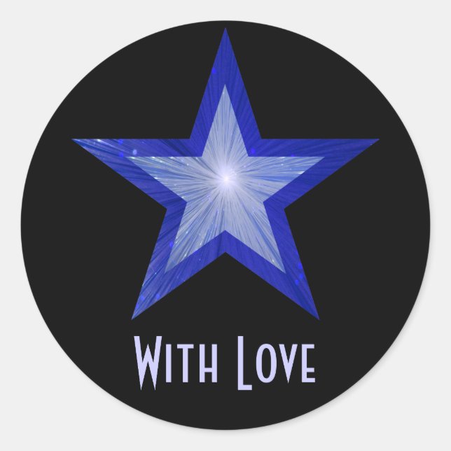 Dark Blue Star 'With Love'' round sticker black (Front)