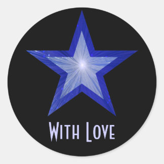Dark Blue Star 'With Love'' round sticker black