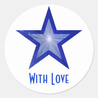 Dark Blue Star 'With Love'' round sticker white