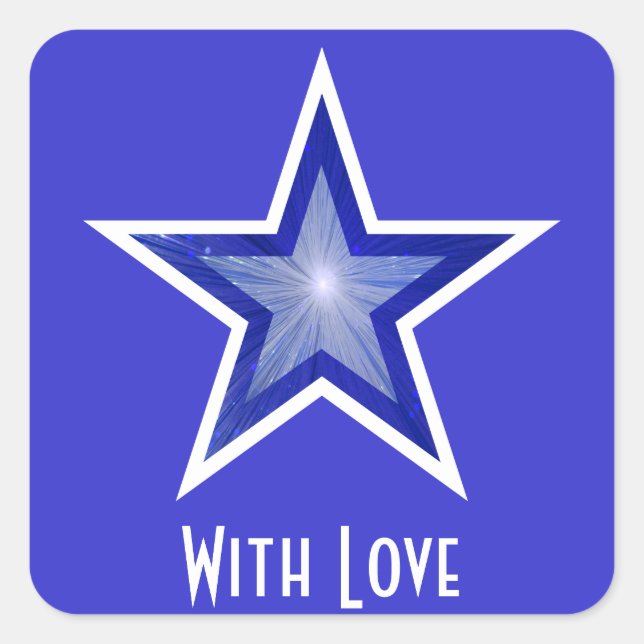 Dark Blue Star 'With Love'' square sticker blue (Front)