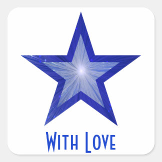 Dark Blue Star 'With Love'' square sticker white