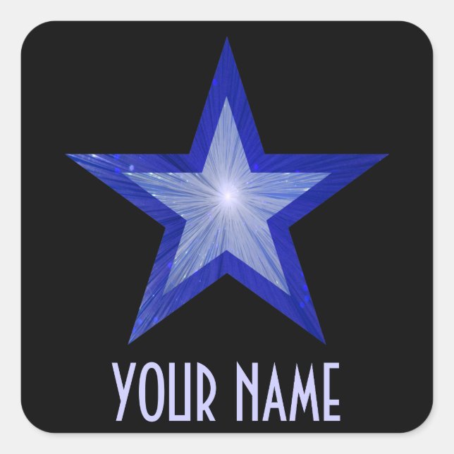 Dark Blue Star 'Your Name'' square sticker black (Front)