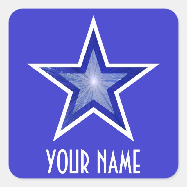 Dark Blue Star 'Your Name'' square sticker blue (Front)