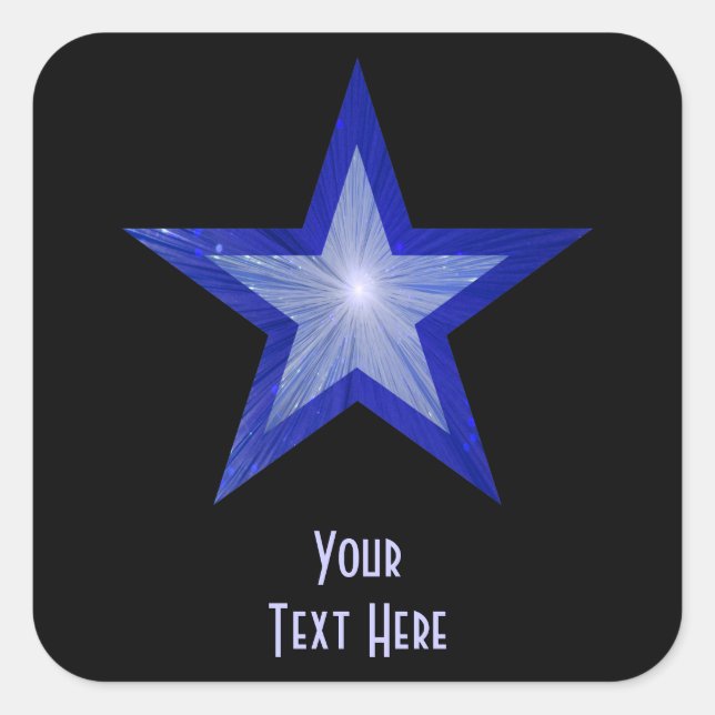 Dark Blue Star 'Your Text' square sticker black (Front)