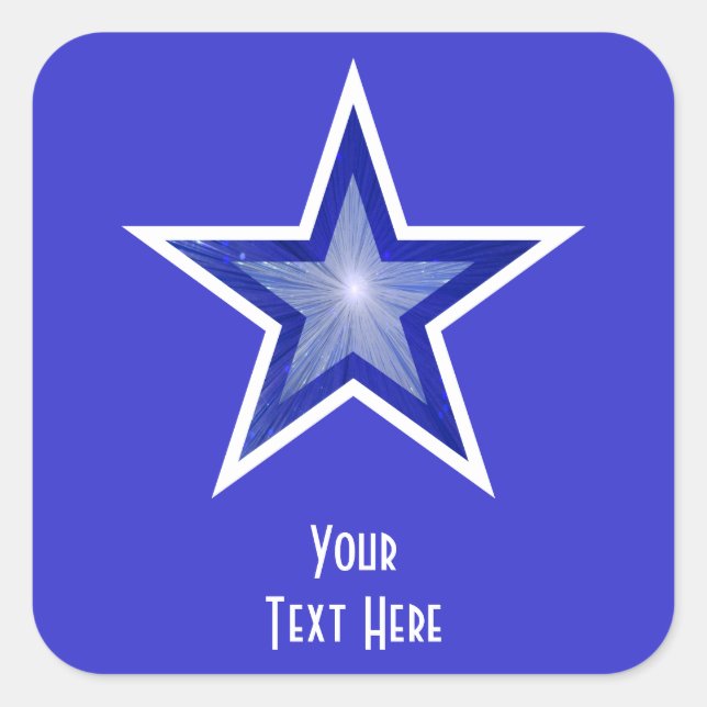 Dark Blue Star 'Your Text' square sticker blue (Front)