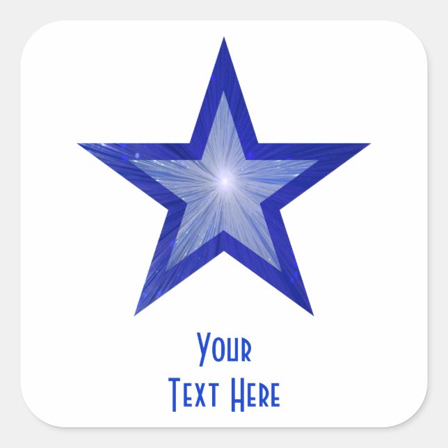 Dark Blue Star 'Your Text' square sticker white (Front)