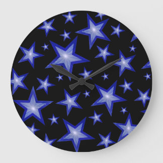 Dark Blue Stars clock round black
