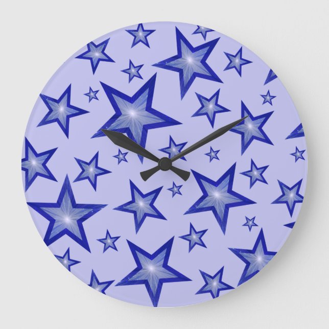 Dark Blue Stars clock round pale blue (Front)
