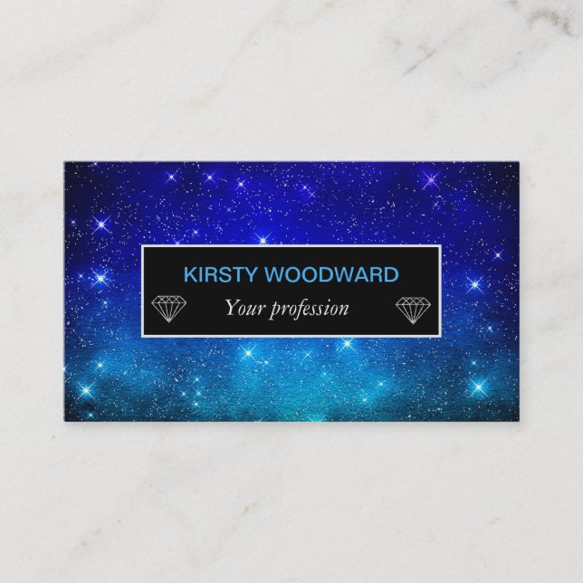 Dark Blue Stars Galaxy Gradient Twilight Business Card (Front)