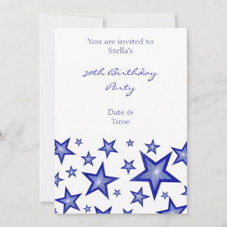 Dark Blue Stars invitation vertical white