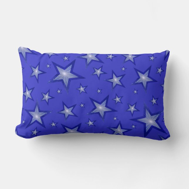 Dark Blue Stars printed throw pillow lumbar blue (Front)