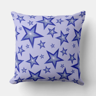 Dark Blue Stars 'Text' square pale blue back Cushion