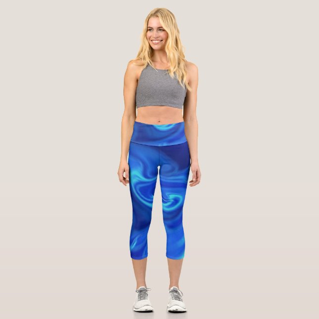 Dark blue swirls on Capri leggings (Front)