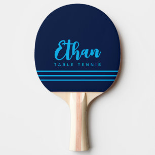 Dark Blue Table-Tennis Script Name with 3-Stripes Ping Pong Paddle