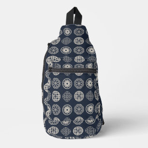 Dark Blue & Tan Japanese Symbols Sling Bag
