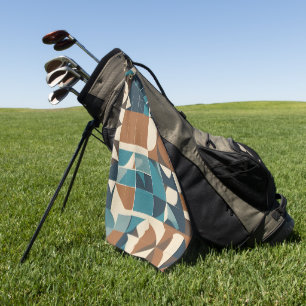 Dark Blue, Teal, Brown, and Tan Geometric Pattern Golf Towel