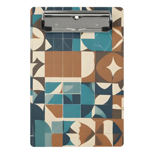Dark Blue, Teal, Brown, and Tan Geometric Pattern Mini Clipboard (Front)