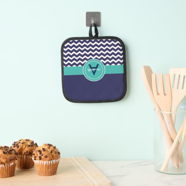 Dark Blue Teal Chevron Pot Holder (Insitu(Hanging))