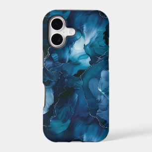Dark Blue Teal Fluid Ink Marble