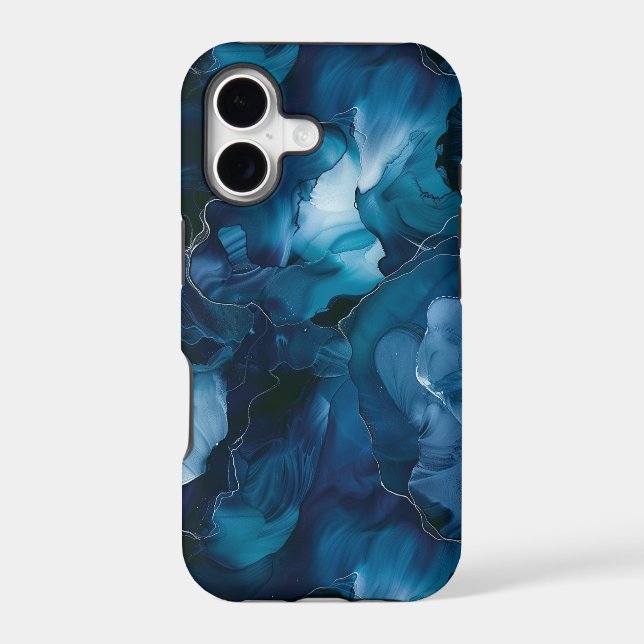 Dark Blue Teal Fluid Ink Marble (Back)