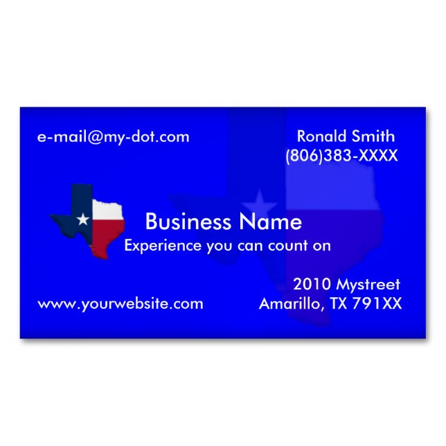 Dark Blue Texas Flag Map Magnetic Business Card (Front)