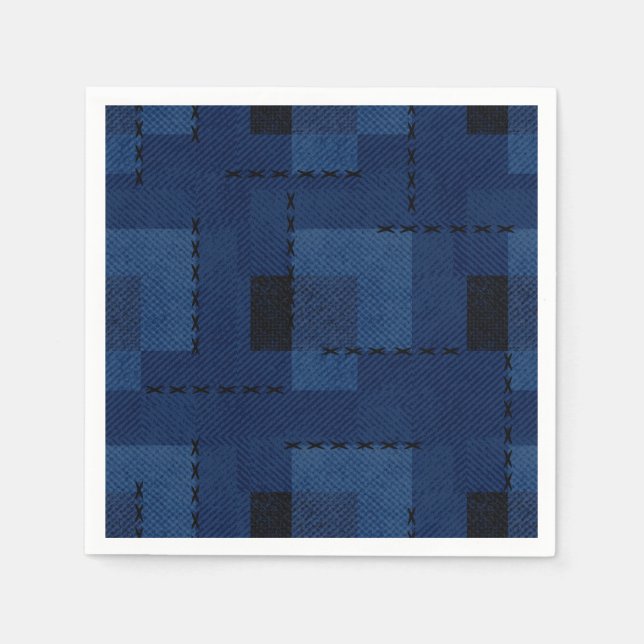 Dark blue textured geometric  napkin (Front)