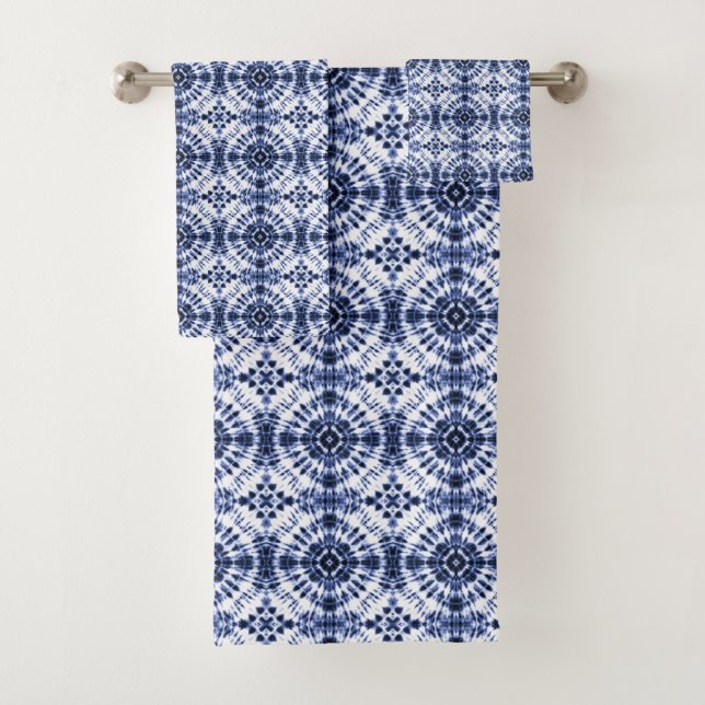 Dark Blue Tie Dye Pattern Bath Towel Set (Insitu)