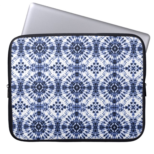 Dark Blue Tie Dye Pattern Laptop Sleeve (Front)