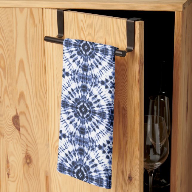 Dark Blue Tie Dye Pattern Tea Towel (Thirds Fold)