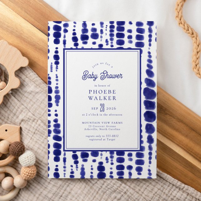 Dark Blue Tie Dye Shibori Indigo Baby Shower Invitation (Creator Uploaded)
