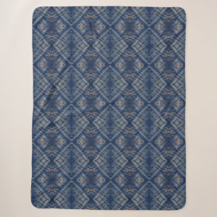 Dark Blue Tie Dye Traditional Pattern Style Sherpa Blanket