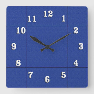 Dark Blue Tile Wall Clock with White Numbers