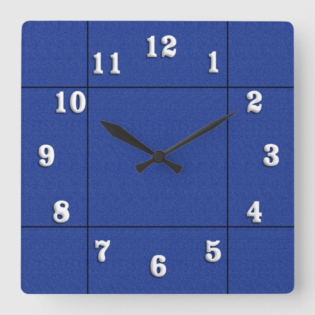 Dark Blue Tile Wall Clock with White Numbers (Front)